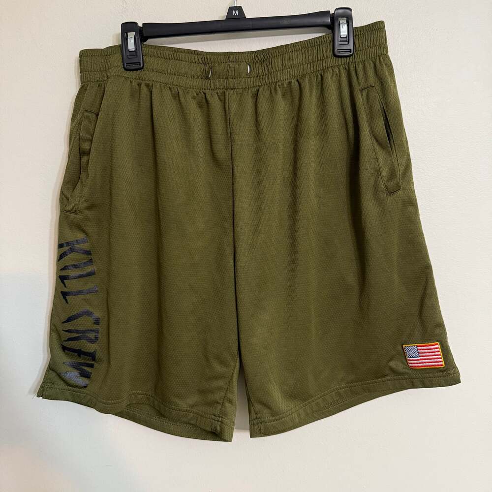 Kill Crew Men’s Muay Thai American Flag Shorts Relaxed Cut Olive Green‎ MAGA